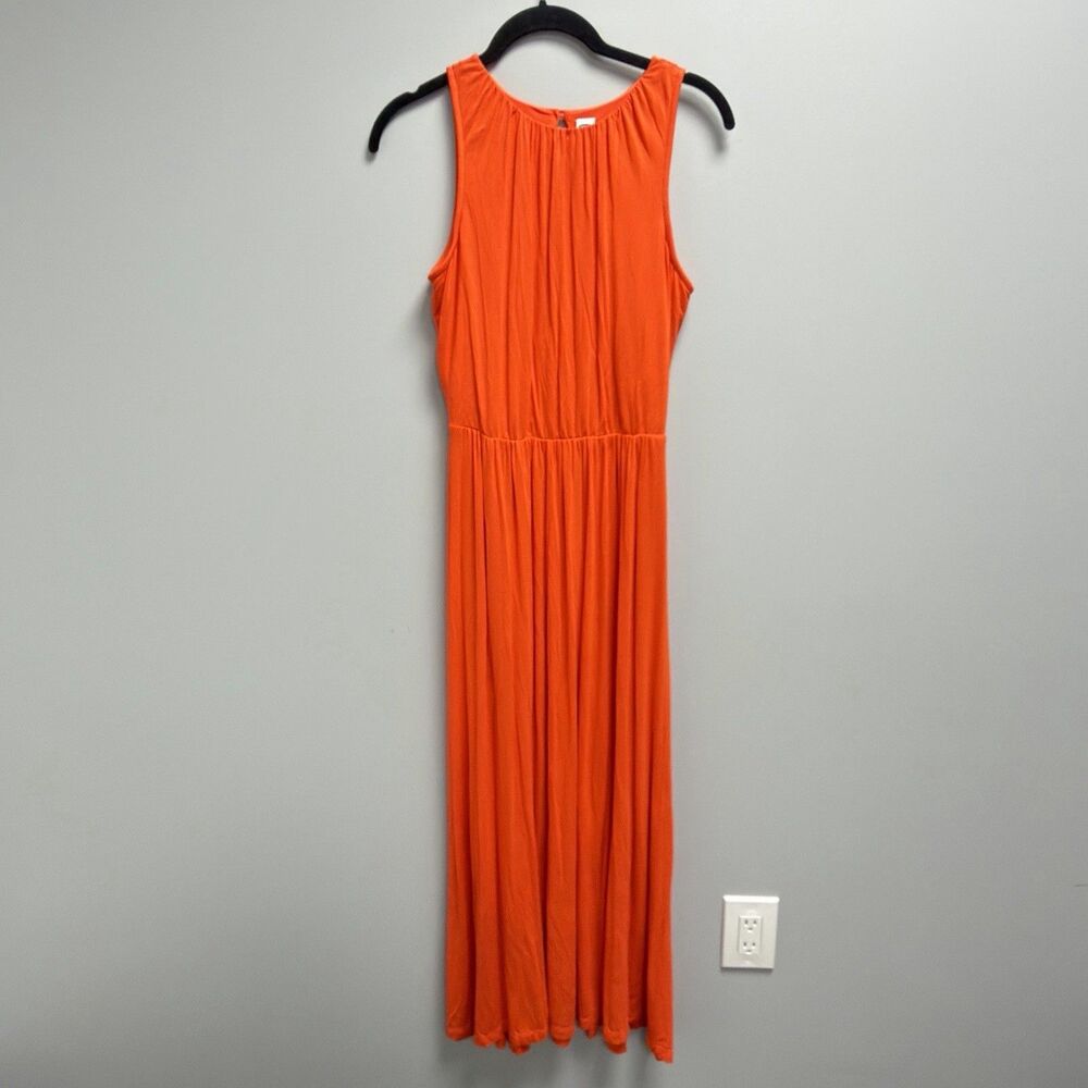 Old Navy Orange Sleeveless Maxi Dress Jersey Knit Stretchy Flowy Beach Tropical